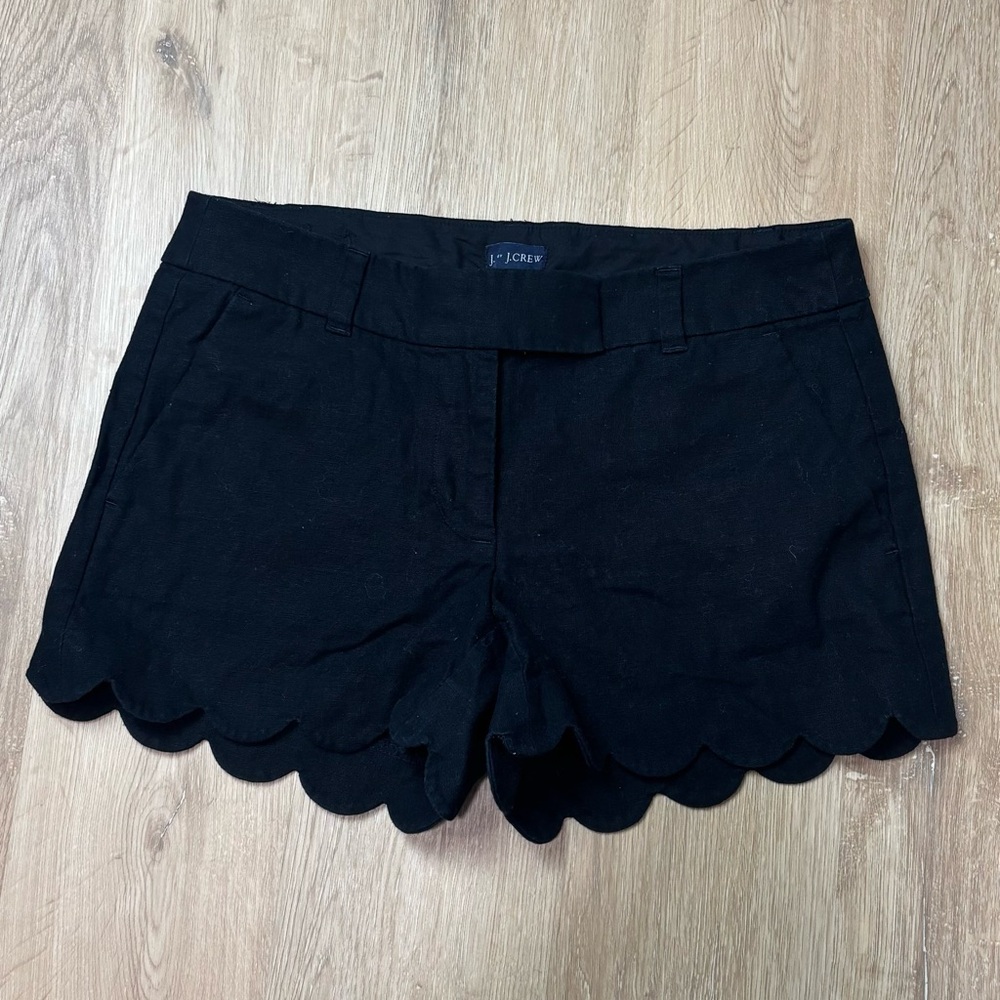 J By J. Crew Black Scallop Hem Women's Linen Blend Shorts 4